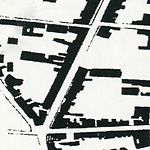 Situatie in het centrum van Tilburg in 1905. Links-onder de hoek Stationstraat-Tuinstraat. Duidelijk zichtbaar is de lange smalle tuin van de woning Stationstraat 38-40.