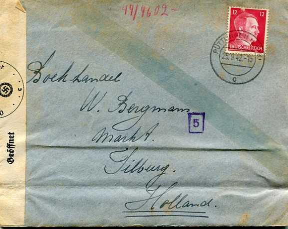 Adreszijde van de brief uit 1942 vanuit Püttlingen