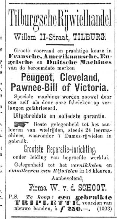 1897 Advertentie voor o.a. de Franse Peugeot rijwielen