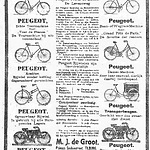 Bijzondere advertentie met het assortiment Peugeot fietsen en motorfietsen 