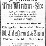 Eerste vermelding van ‘Tilburgsche Automobiel Garage’ op naam van M.J. de Groot, Willem II-straat.