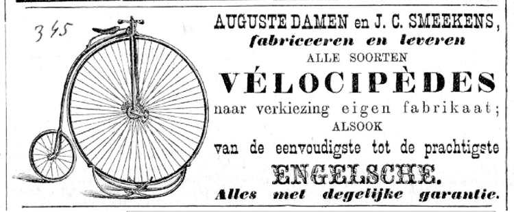 1 Advertentie van Auguste Damen en J.C. Smeekens voor Vélocipèdes